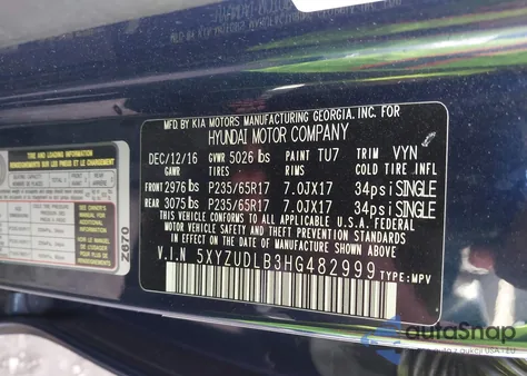 2017 Hyundai Santa Fe Sport 2.4L z USA, uszkodzony, nr VIN 5XYZUDLB3HG482999